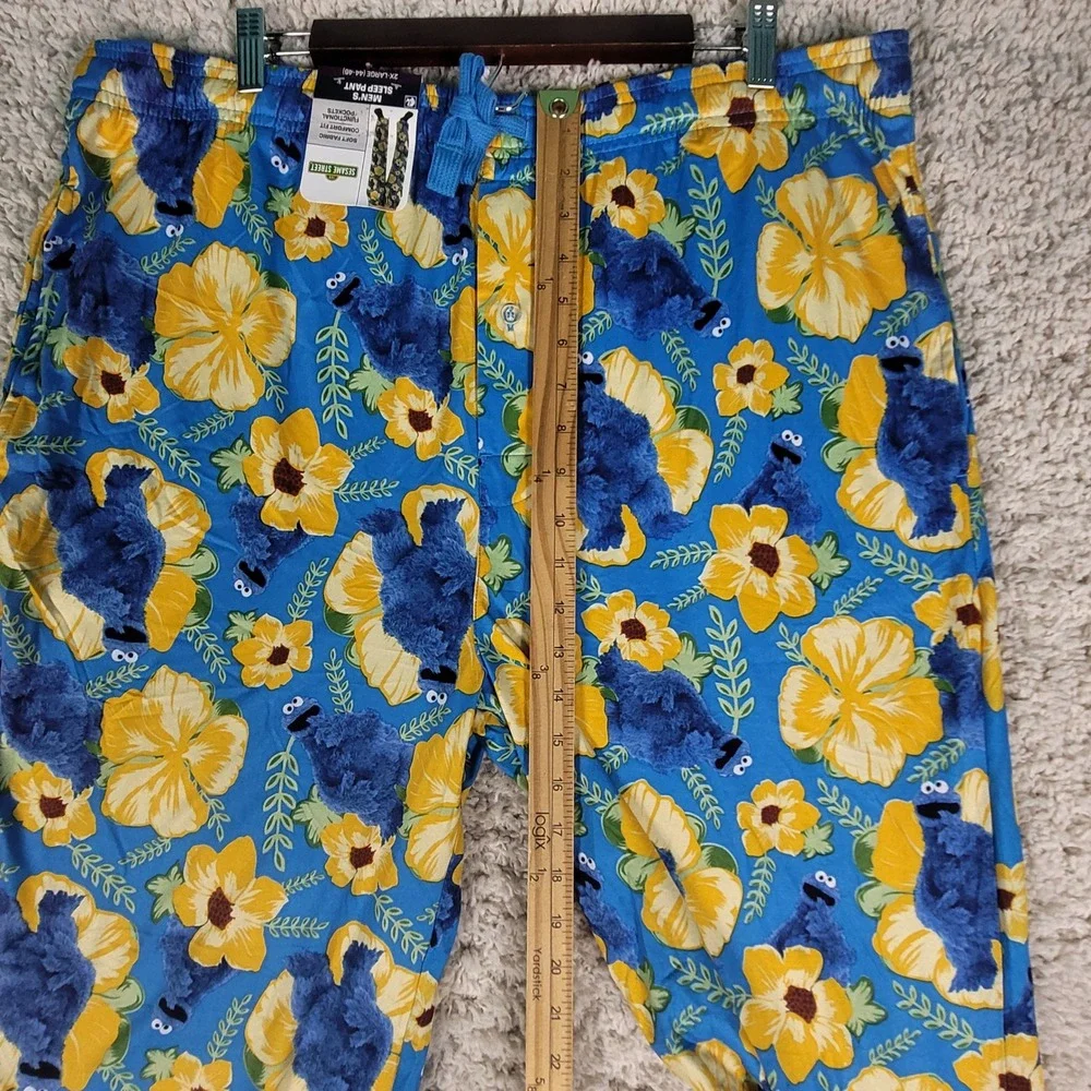 Sesame Street Sleep Pants Men‎ 2XL Blue Cookie Monster NWT Floral Pajama Bottoms